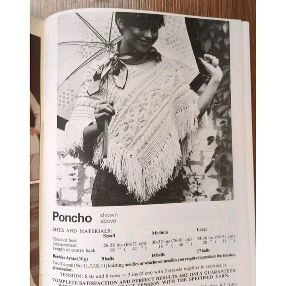 Patons Beehive 411 The Aran Look Vintage Knit Patterns Cardigan Poncho Scarf Etc - Picture 7 of 7
